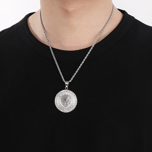 Crown Lion King Round Pendant