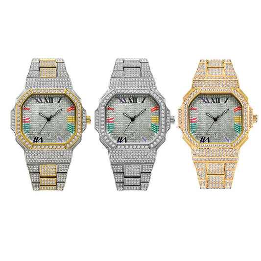 Iced Two-tone Square Roman Numerals Men’s Watch