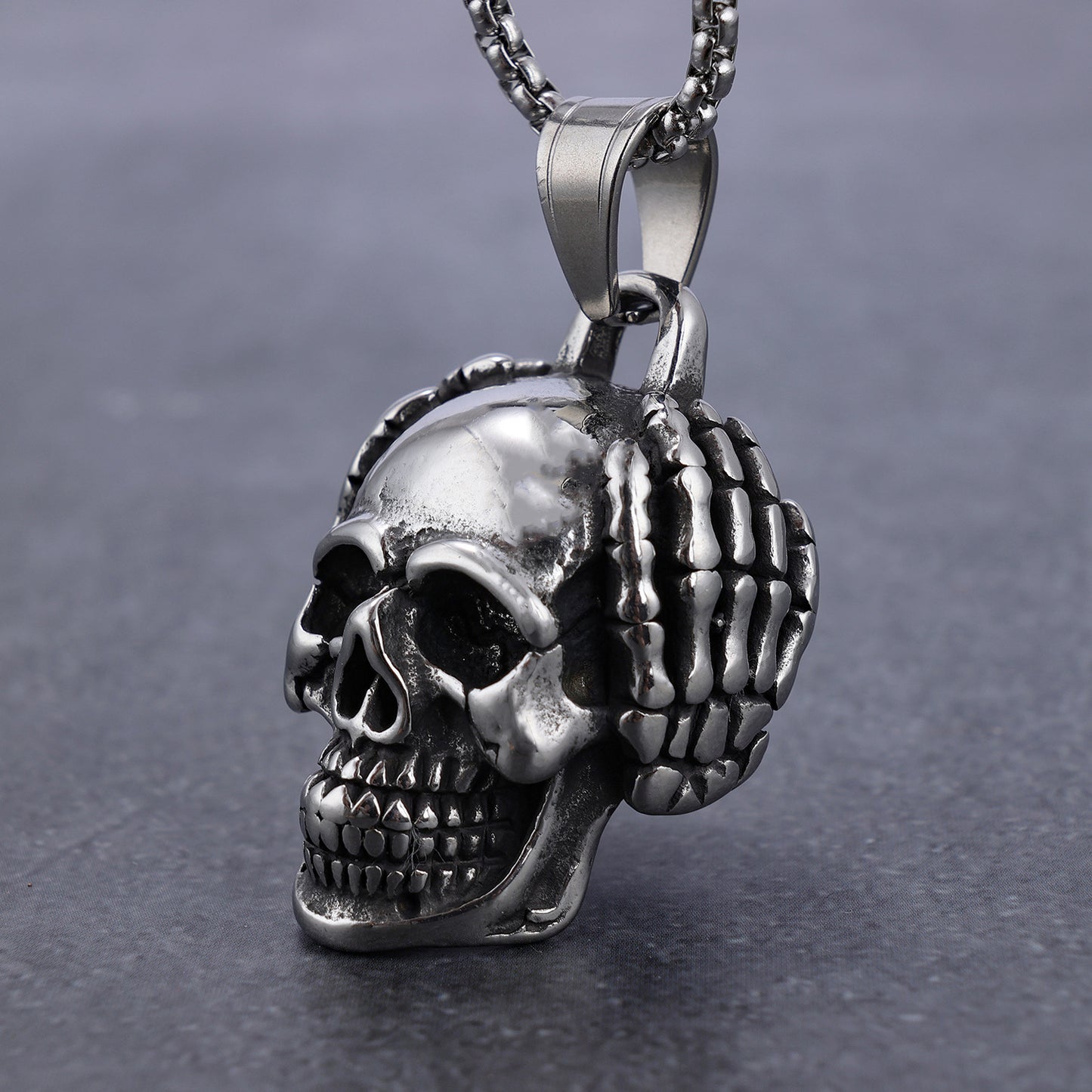 Dark Stainless Steel Pendant - Skull Hand Design