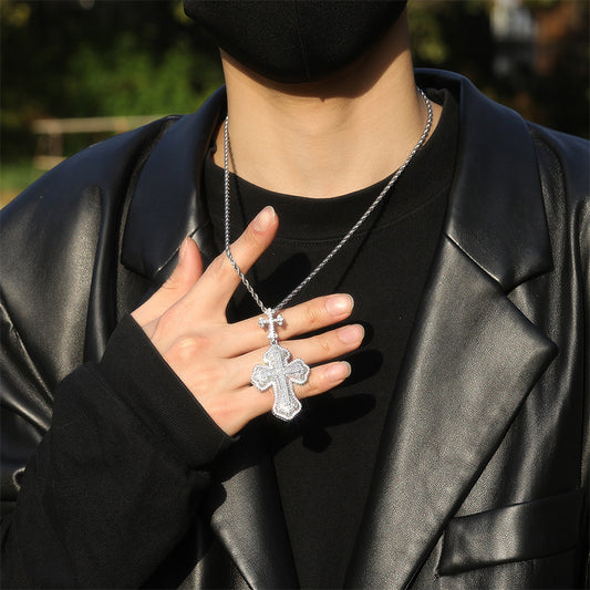 Iced Out Princess Cut Infinity Cross Pendant Necklace