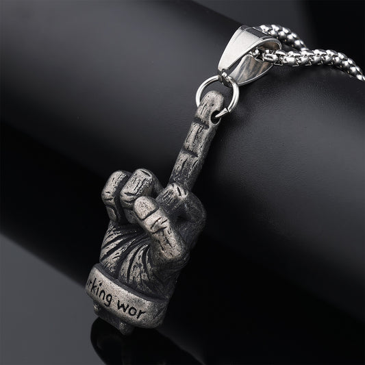 Middle Finger Gesture Hand Stainless Steel Pendant