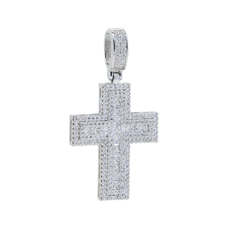 Iced Out Baguette & Round Cut Cross Pendant