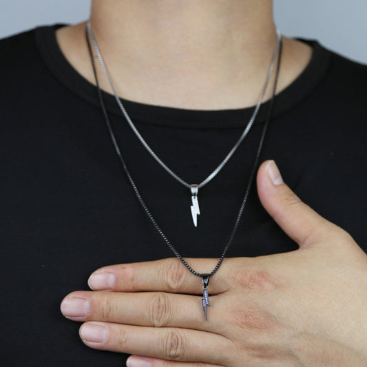 Micro Pave Lightning Pendant with Round Box Chain