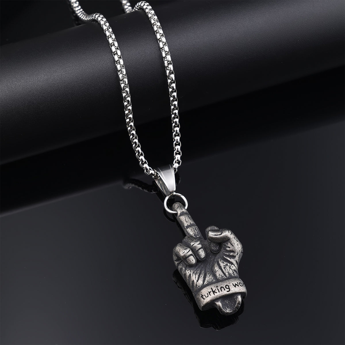 Middle Finger Gesture Hand Stainless Steel Pendant