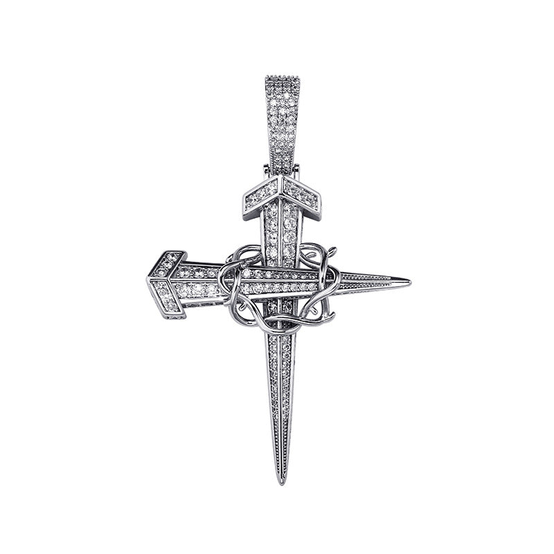 Iced Out Crown Of Thorns Nail Cross Pendant