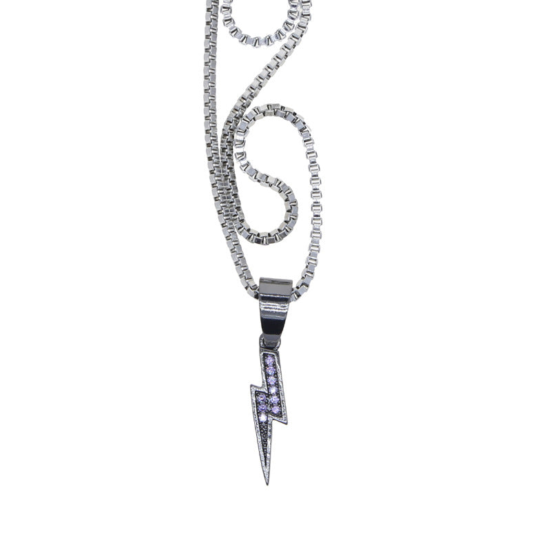 Micro Pave Lightning Pendant with Round Box Chain