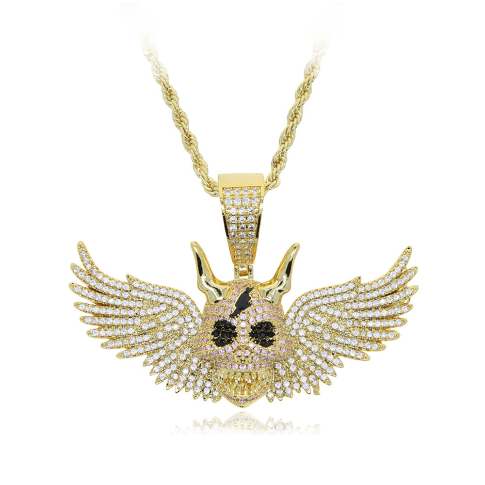 Iced Out Skull Head Wings Pendant