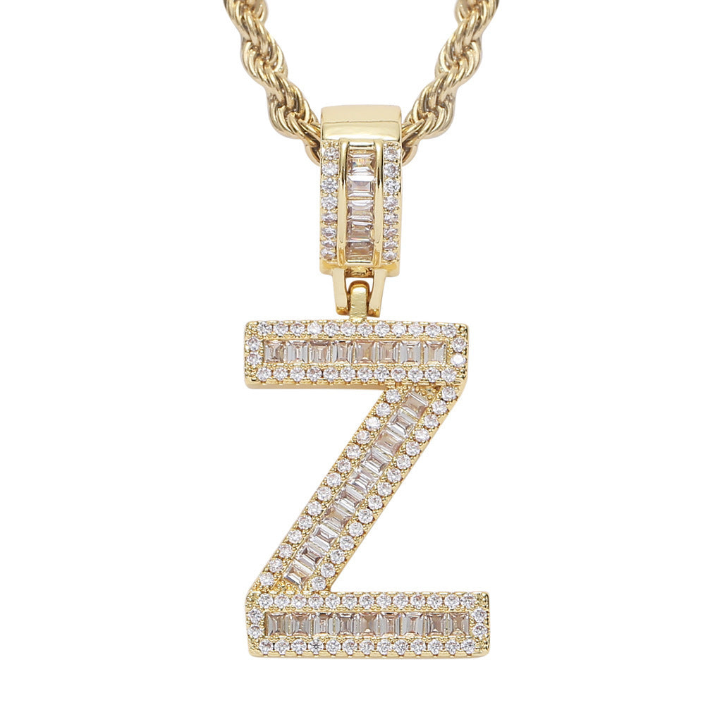 Iced Baguette Letters Pendant in Gold