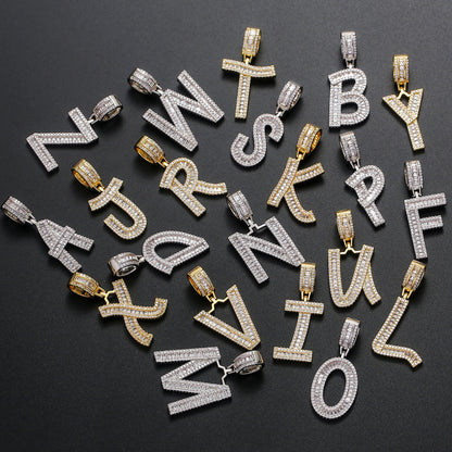 Iced Baguette Letters Pendant in Gold