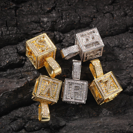Iced Cube A to Z Letter Pendant in Gold