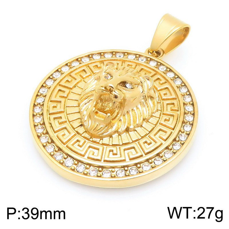 Crown Lion King Round Pendant