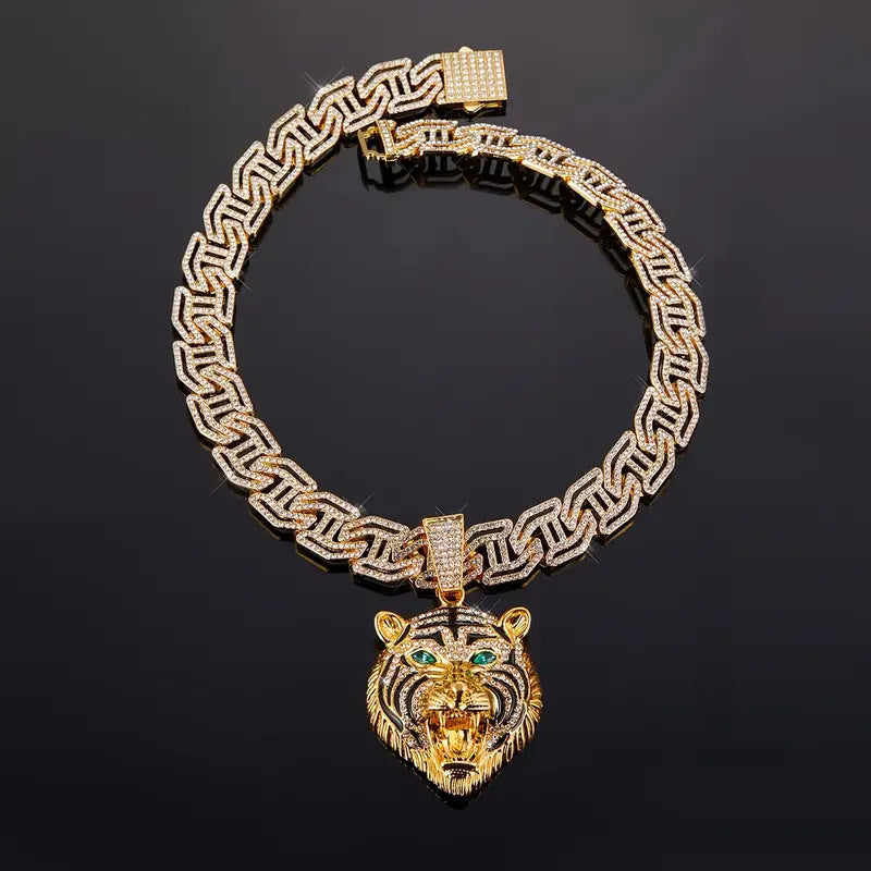 Two-tone Roaring Tiger Head Round Pendant