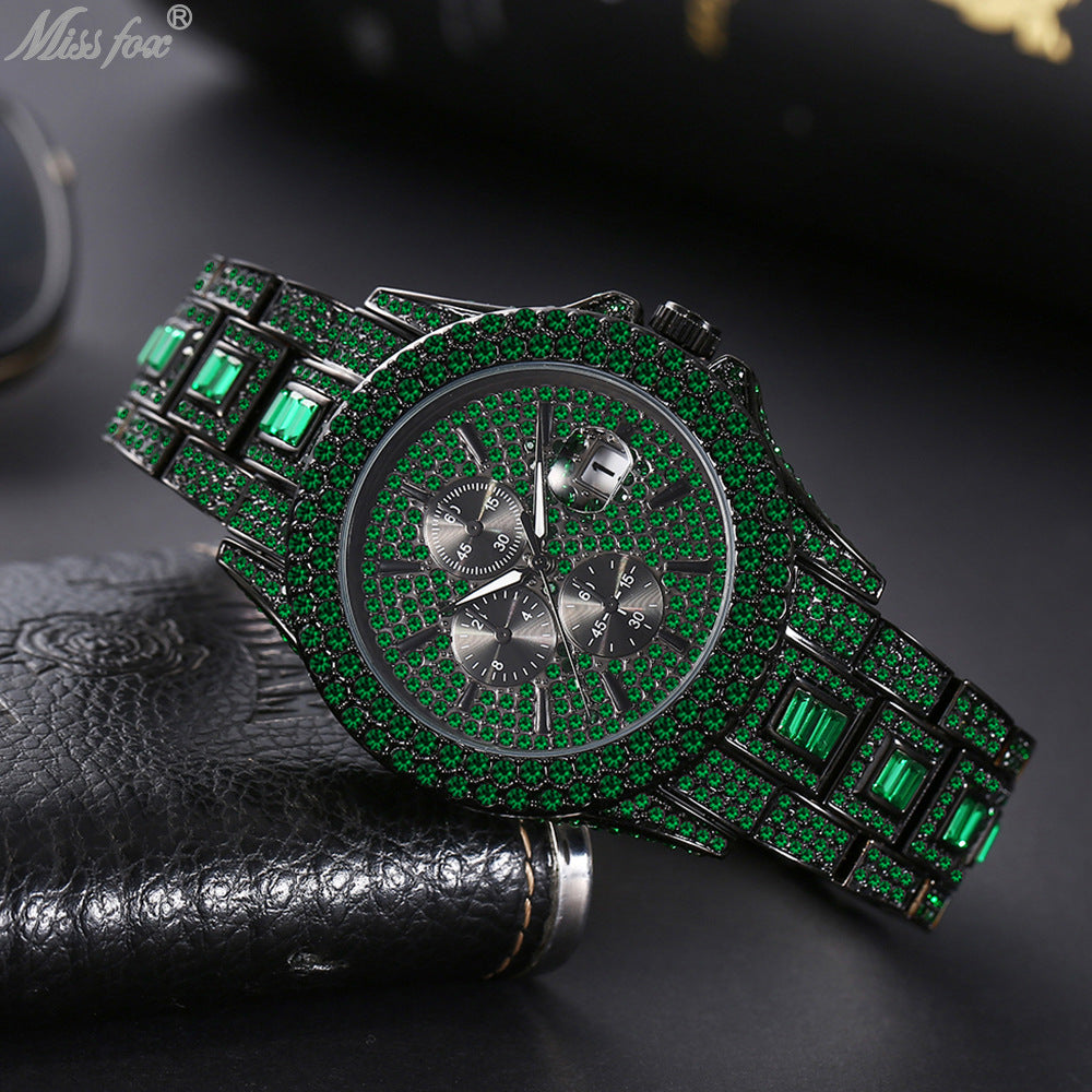 Iced Purple Round Cut Luminous Men's Watch