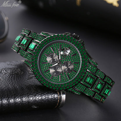 Iced Purple Round Cut Luminous Men's Watch
