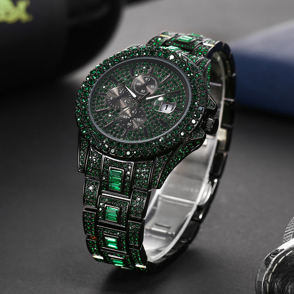 Iced Purple Round Cut Luminous Men's Watch