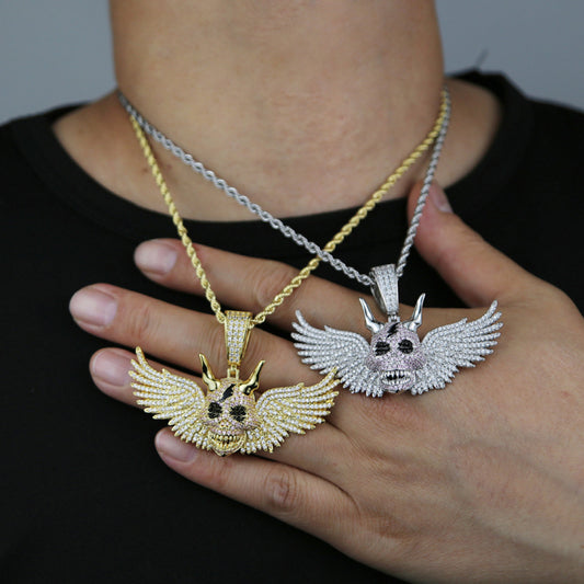 Iced Out Skull Head Wings Pendant