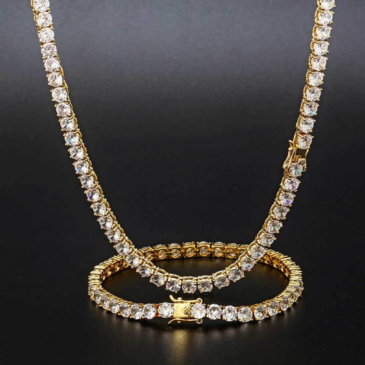 5mm 18K White Gold Tennis Chain and Bracelet Set