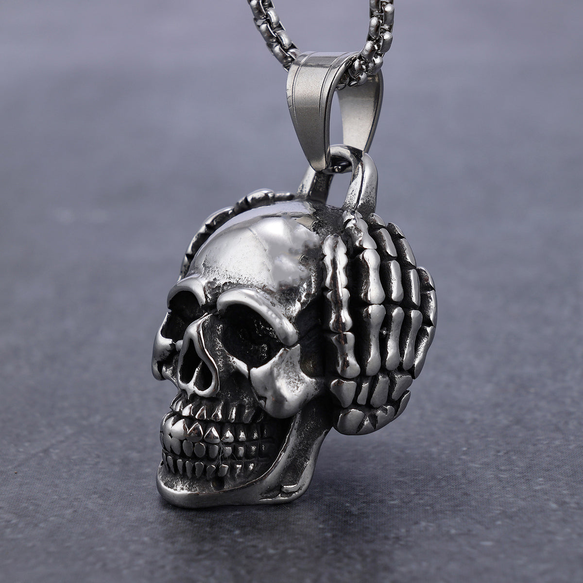Dark Stainless Steel Pendant - Skull Hand Design
