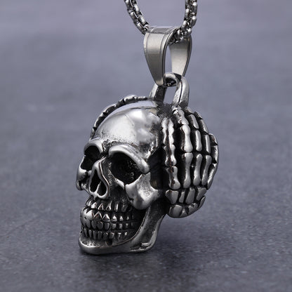 Dark Stainless Steel Pendant - Skull Hand Design