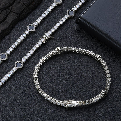 4mm Iced Out Black Four Leaf Clover Tennis Chain and Bracelet Set