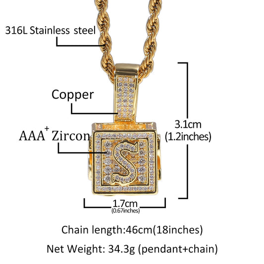 Iced Cube A to Z Letter Pendant in Gold