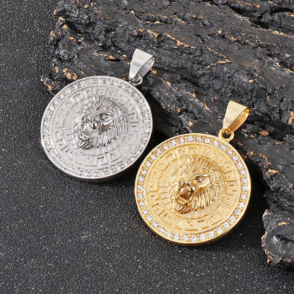 Crown Lion King Round Pendant