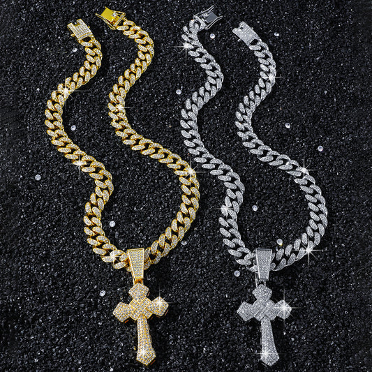 Iced Out Cross Pendant in Gold
