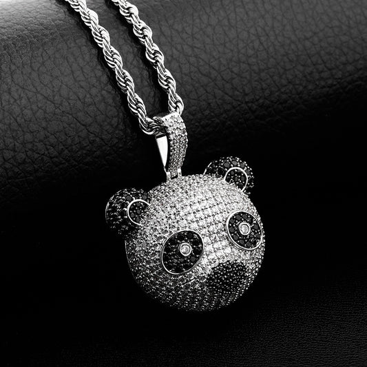 Iced Out Cute Panda Head Pendant