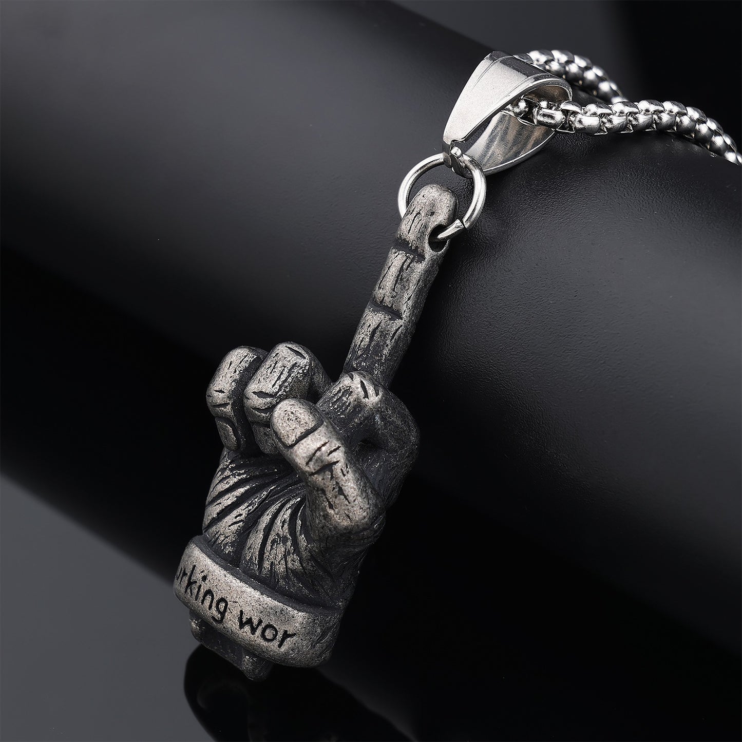 Middle Finger Gesture Hand Stainless Steel Pendant