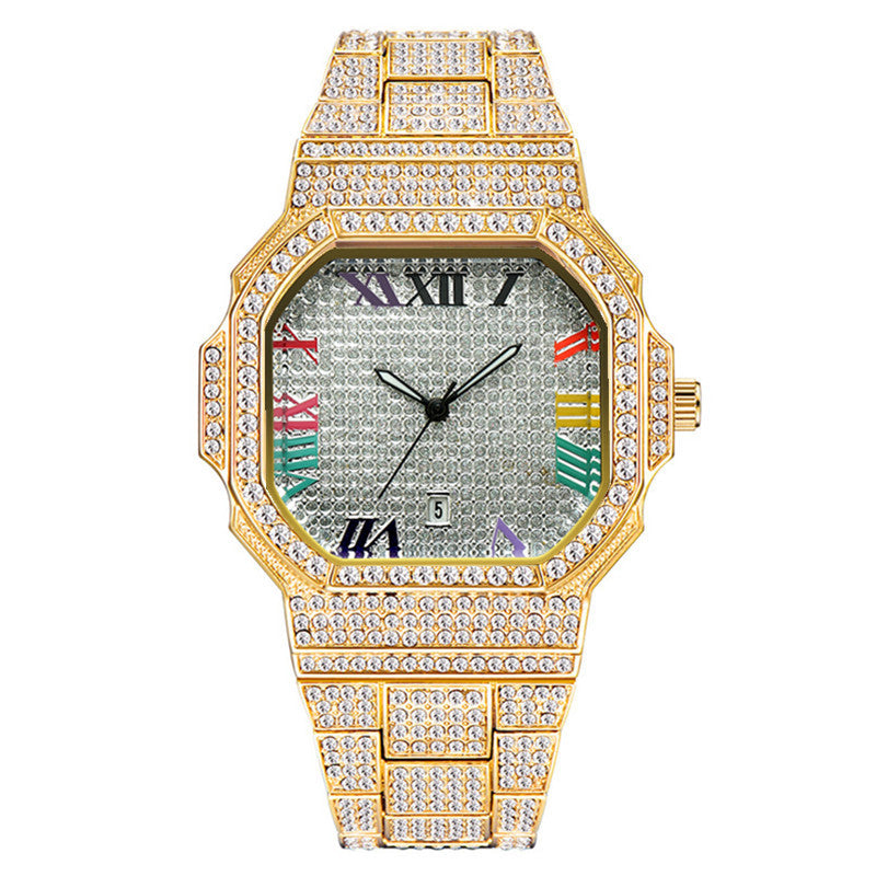 Iced Two-tone Square Roman Numerals Men’s Watch