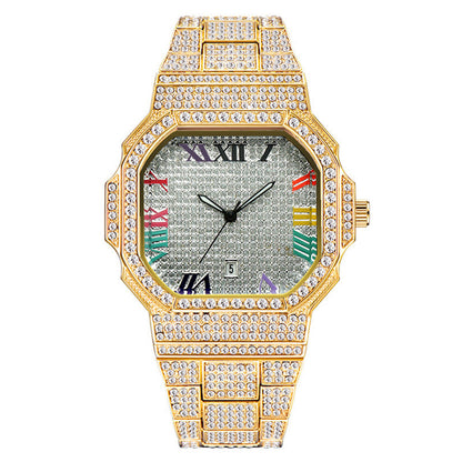 Iced Two-tone Square Roman Numerals Men’s Watch