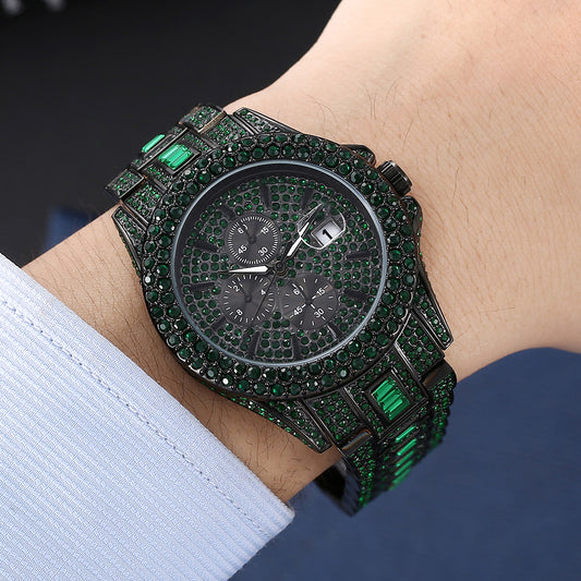 Iced Purple Round Cut Luminous Men's Watch