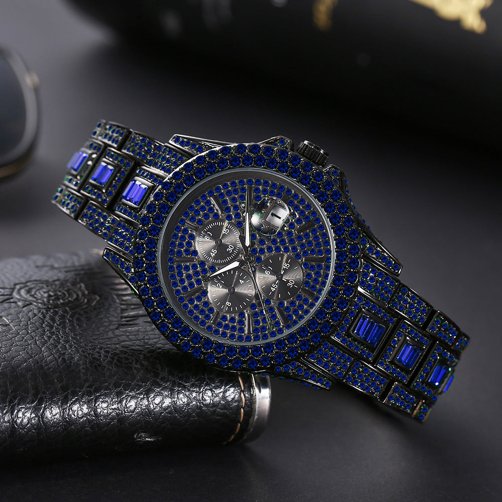 Iced Purple Round Cut Luminous Men's Watch