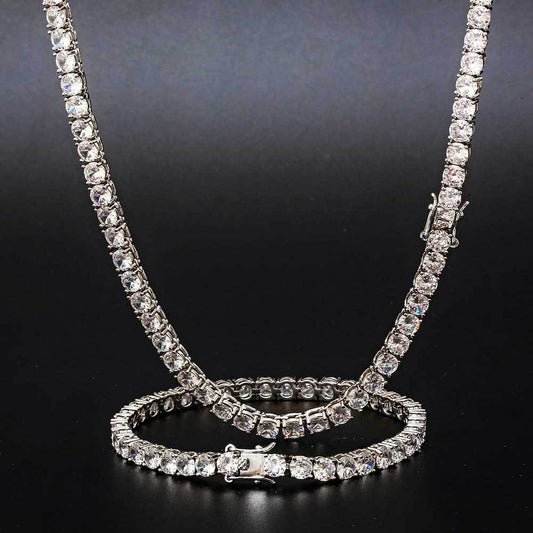 5mm 18K White Gold Tennis Chain and Bracelet Set