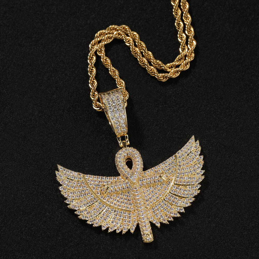 Iced Out Wings Ankh Pendant