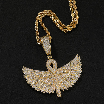 Iced Out Wings Ankh Pendant