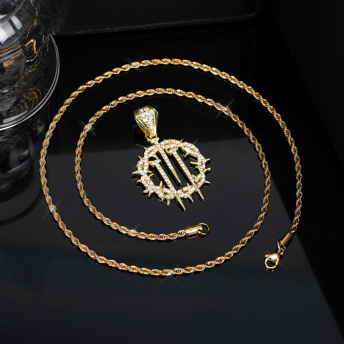 Micro Paved Crown Of Thorns With Nails Pendant