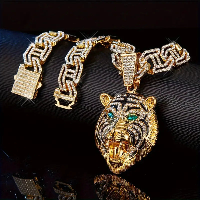 Two-tone Roaring Tiger Head Round Pendant