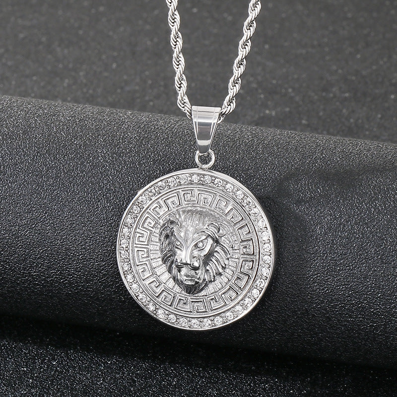 Crown Lion King Round Pendant