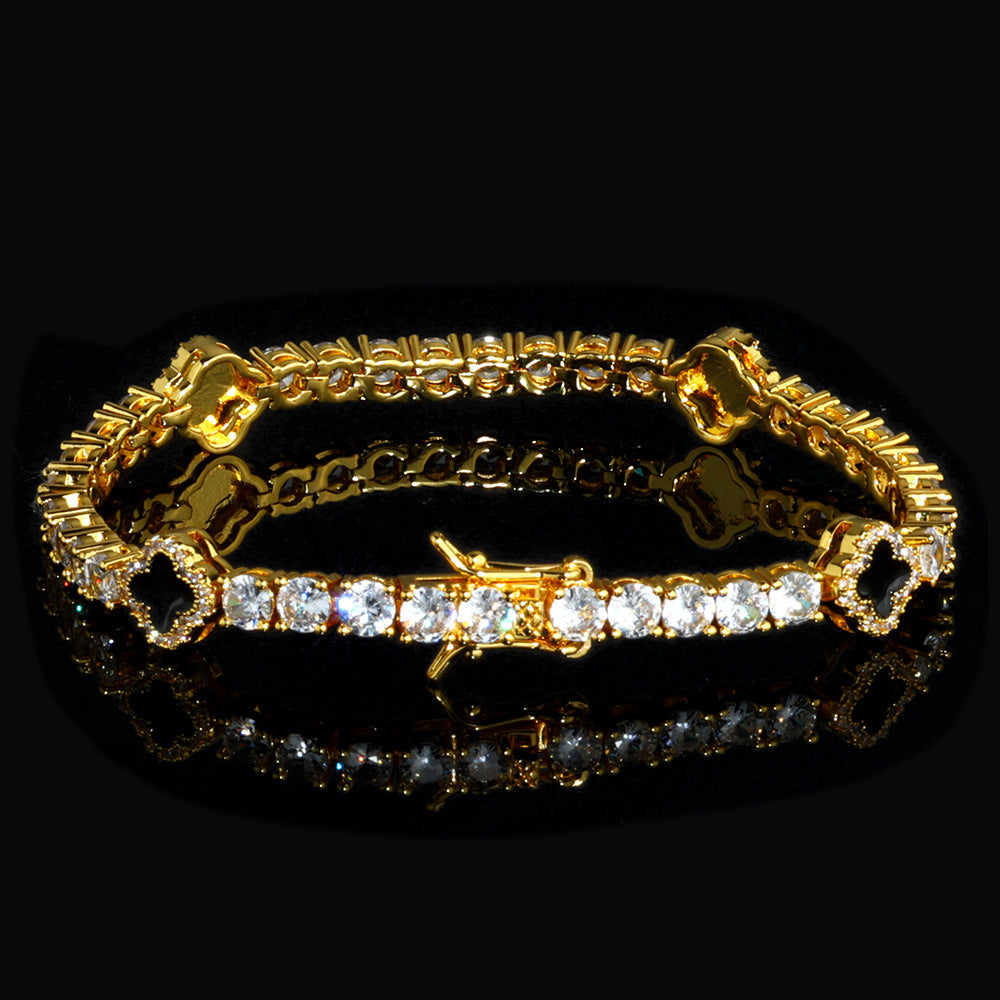 4mm Iced Out Black Four Leaf Clover Tennis Chain and Bracelet Set