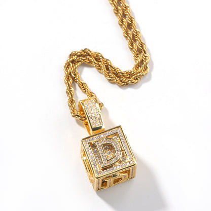 Iced Cube A to Z Letter Pendant in Gold