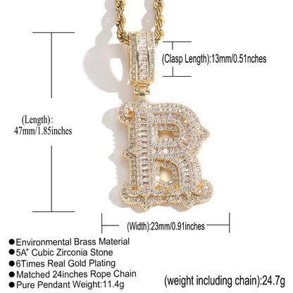 Iced Out A-Z Thorns Baguette Initial Letters Pendant