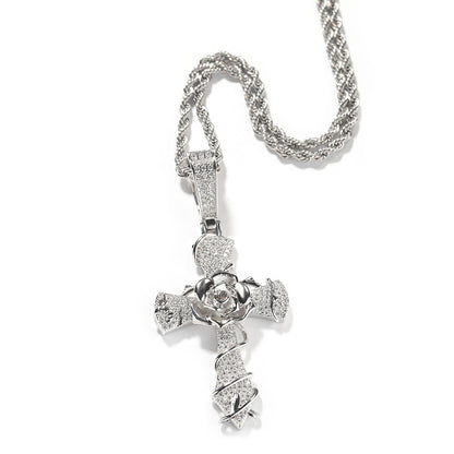 Iced Thorns Rose Cross Pendant