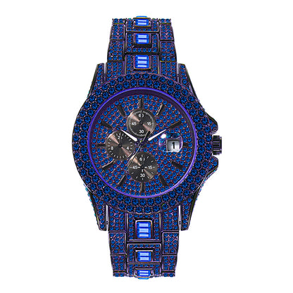 Iced Purple Round Cut Luminous Men's Watch