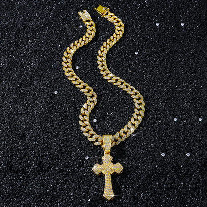 Iced Out Cross Pendant in Gold