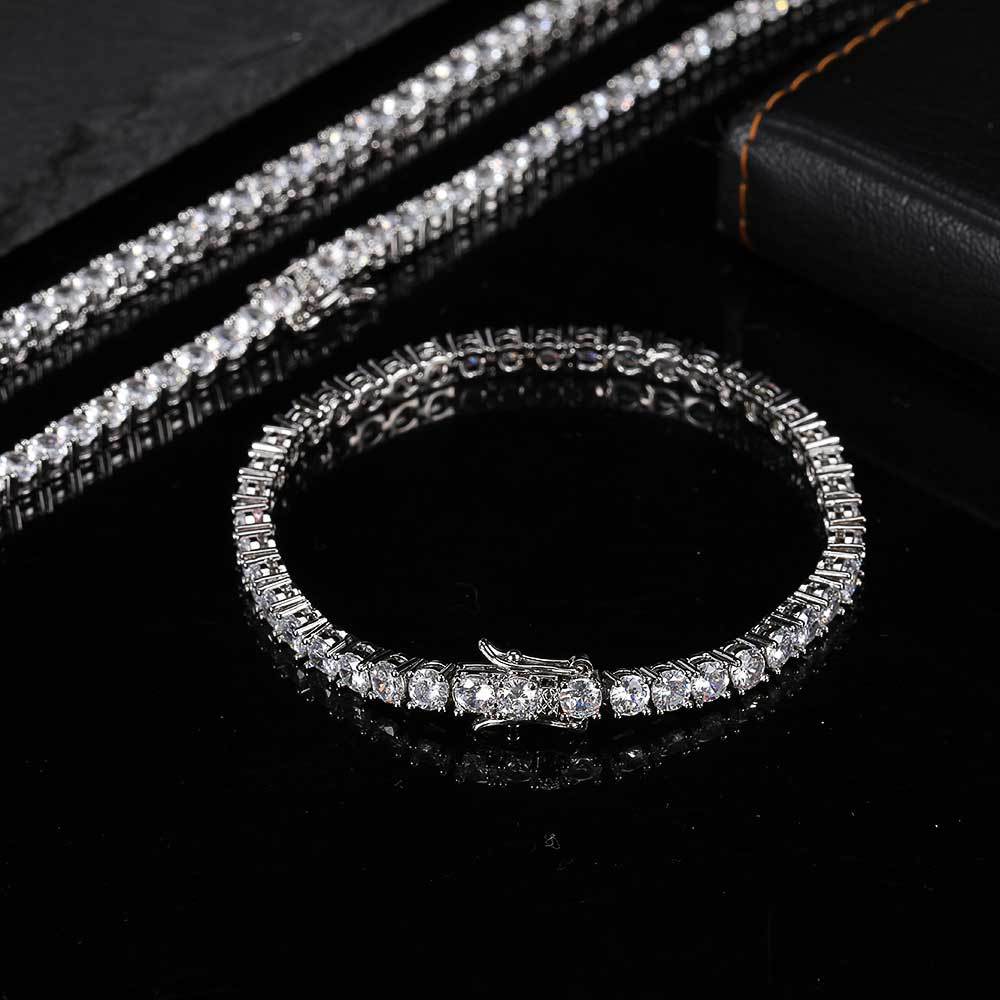 5mm 18K White Gold Tennis Chain and Bracelet Set