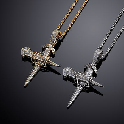 Iced Out Crown Of Thorns Nail Cross Pendant