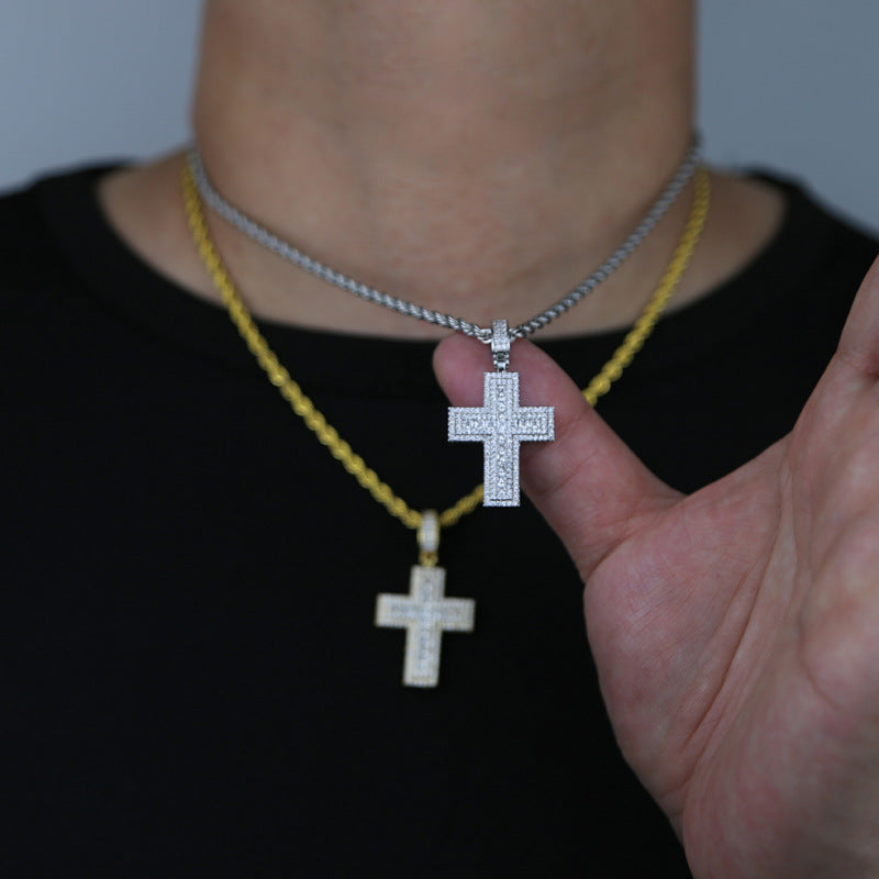 Iced Out Baguette & Round Cut Cross Pendant