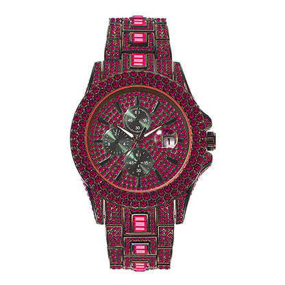 Iced Purple Round Cut Luminous Men's Watch