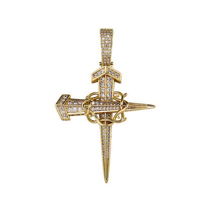 Iced Out Crown Of Thorns Nail Cross Pendant